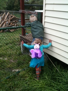Helping my bigger (and heavier) brother to reach up and close the gate.